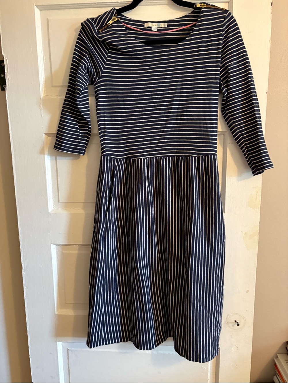 Boden Navy and White Striped Top with Pink Trim 8